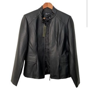 Mouvance vegan leather moto jacket black contemporary zip closure size 42 or L